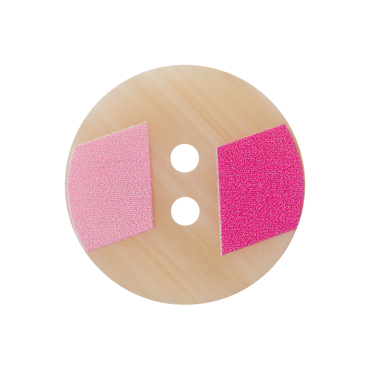 Bouton polyester 2-trous, 20mm, rose/fuchsia