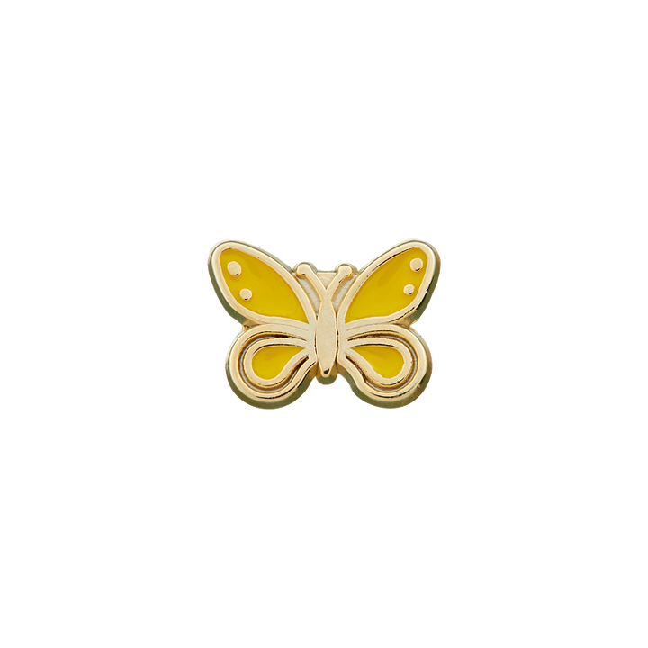 Bouton métal/polyester pied, Papillon, 11mm, jaune