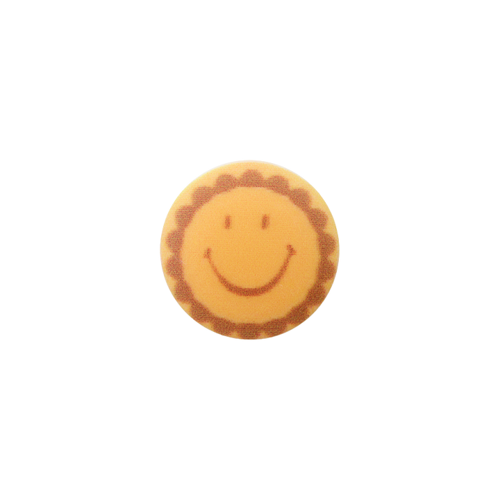 Bouton polyester pied, Smiley, 15mm, orange