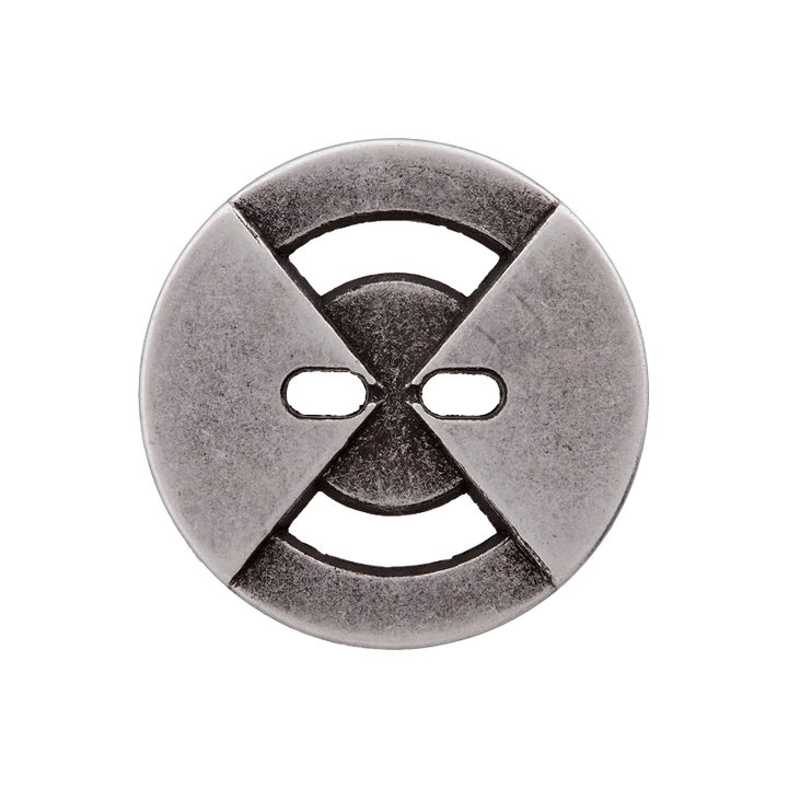 Bouton métal 2-trous, 23mm, argent vieilli