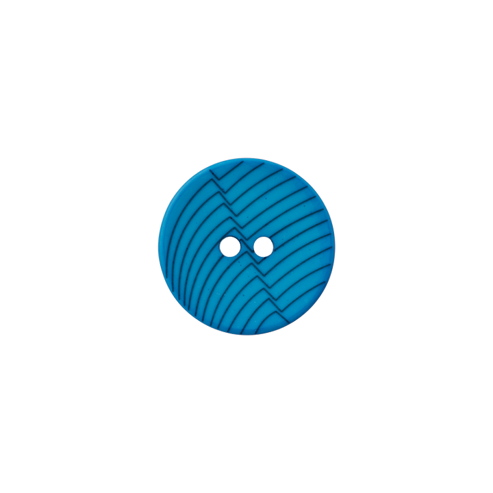 Polyester button 2-holes, Lines, 18mm, dark turquoise