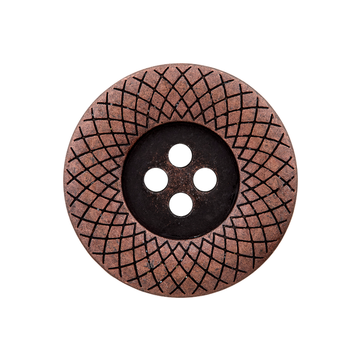 Metal button 4-holes, Patterned edge, 23mm, antique copper