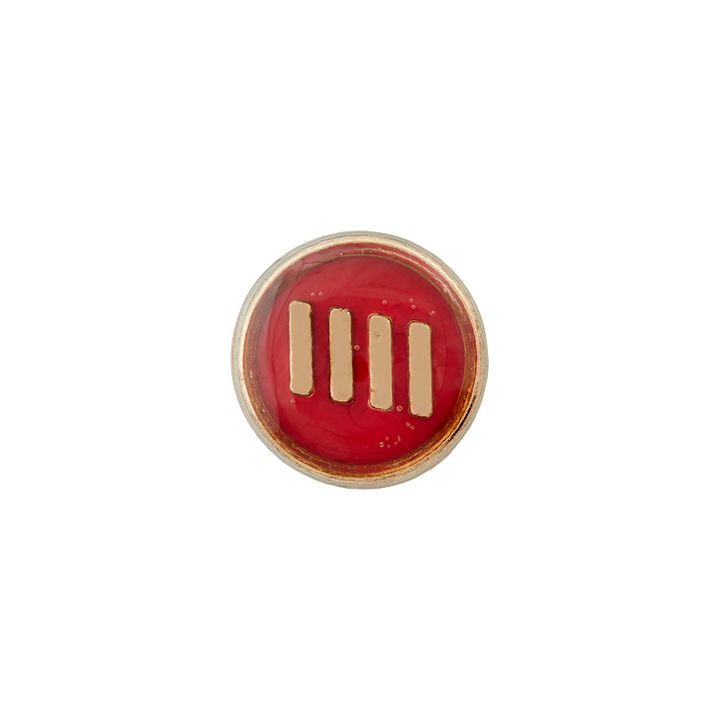 Metal/polyester button ,10mm, red/gold