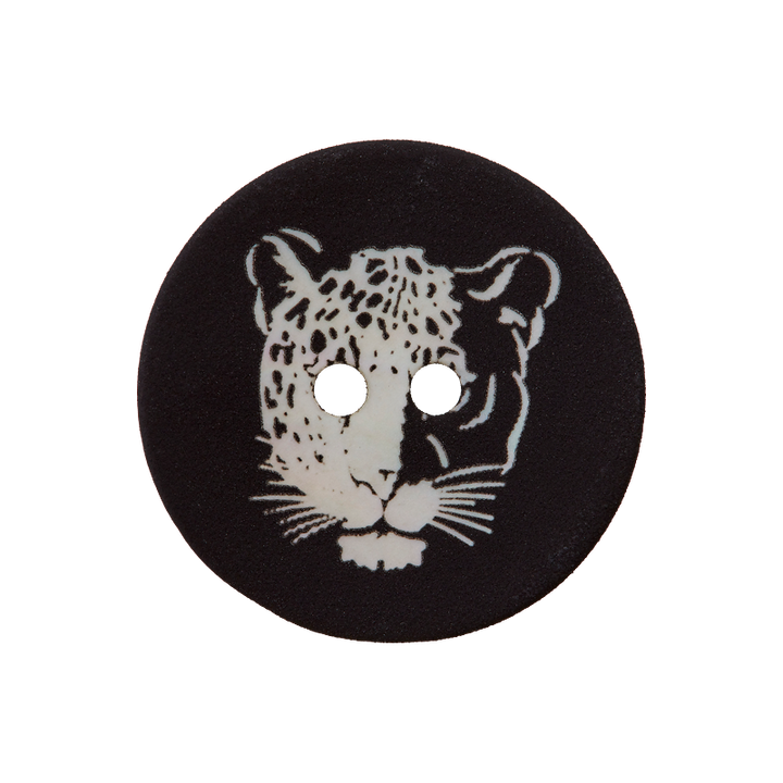 Perlmuttknopf 2-Loch, Leopard, 23mm, schwarz