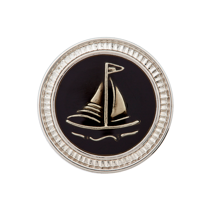 Polyester button shank, metallisiert, Sailing boat, 22mm, black