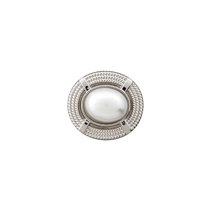 Metal/polyester button shank, Pearl, 18mm, silver