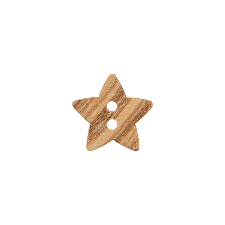 Wood button 2-holes, Star, 15mm, beige