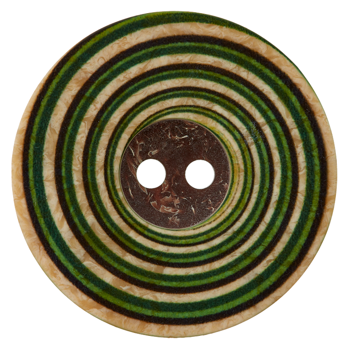 Bouton polyester 2-trous, Spirale, 34mm, vert foncé