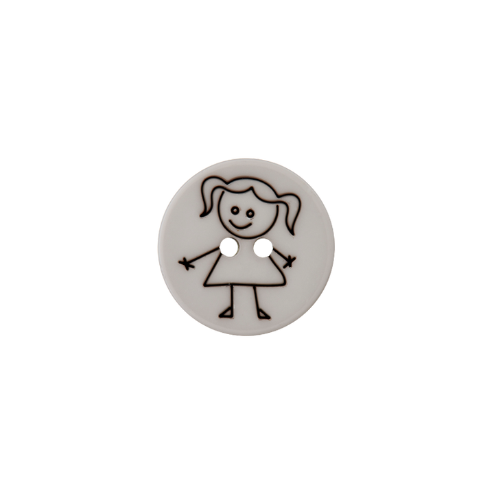 Пуговица «Девочка», из полиэстера, с 2 отверстиями, 15 мм, серый, светлый цвет
