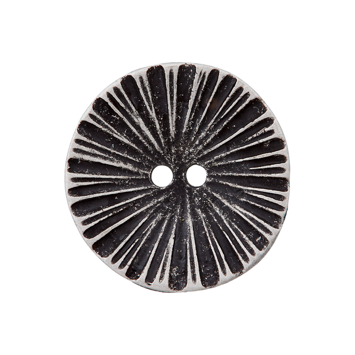 Bouton métal 2-trous, 23mm, argent vieilli