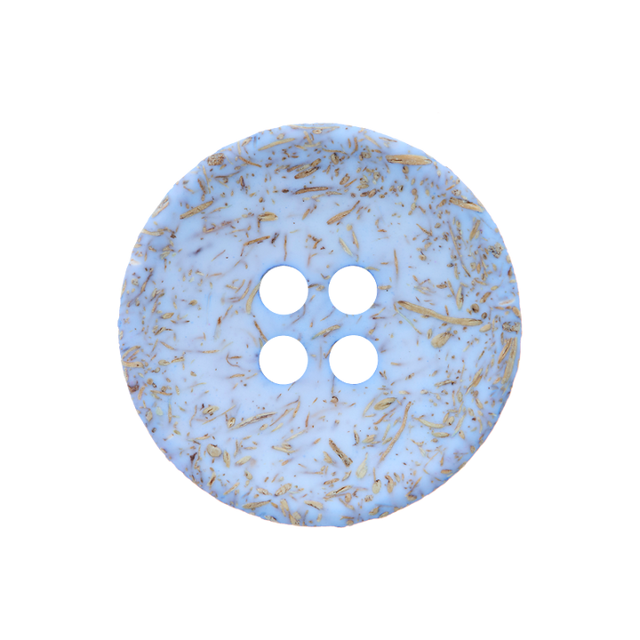 Bouton coco/polyester 4-trous, recyclé, 20mm, bleu clair