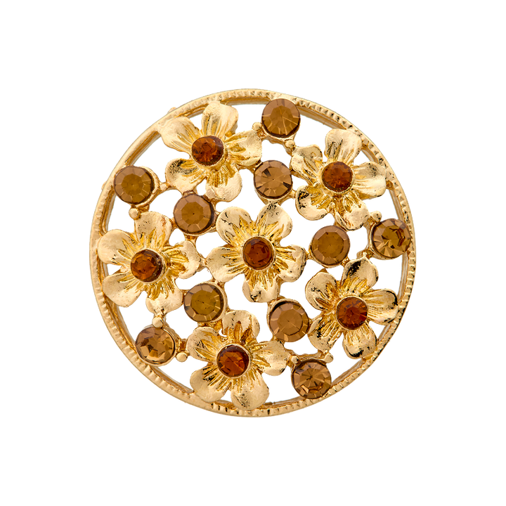 Metal/rhinestone button shank, Flower, 25mm, gold