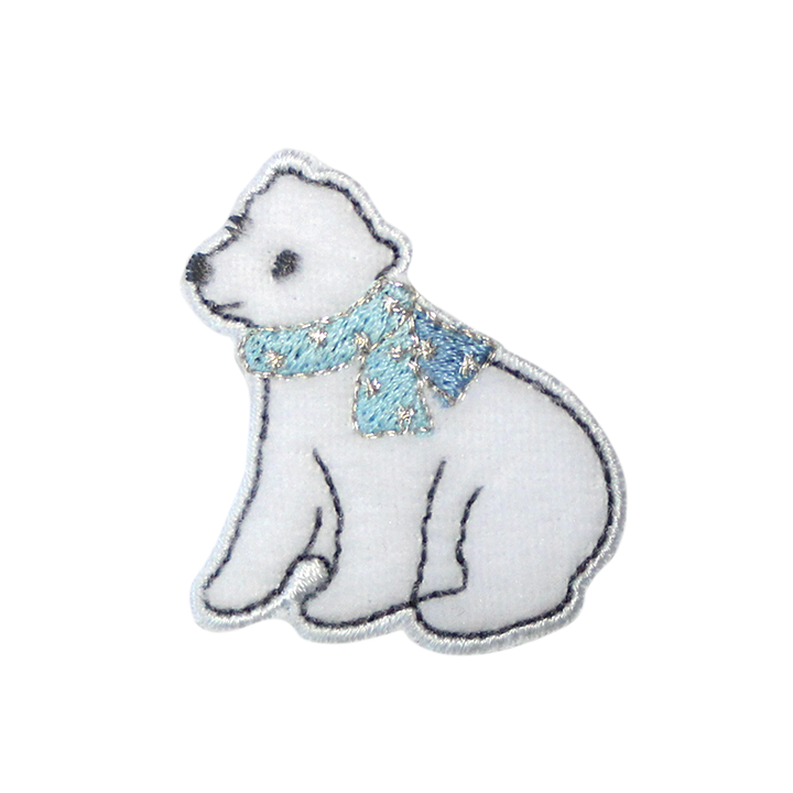 Термоаппликация Белый медведь с шарфом, белый цвет