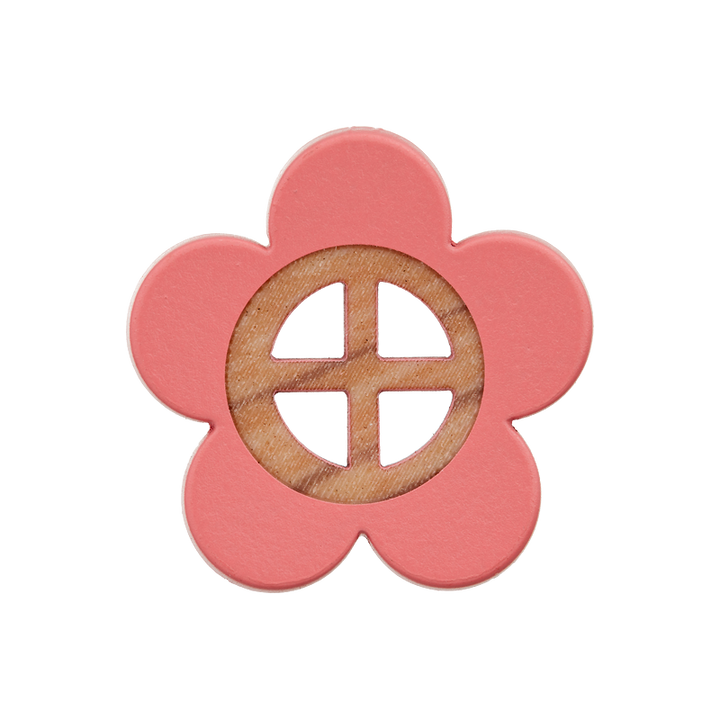 Polyester button 4-holes, Flower, 20mm, pink