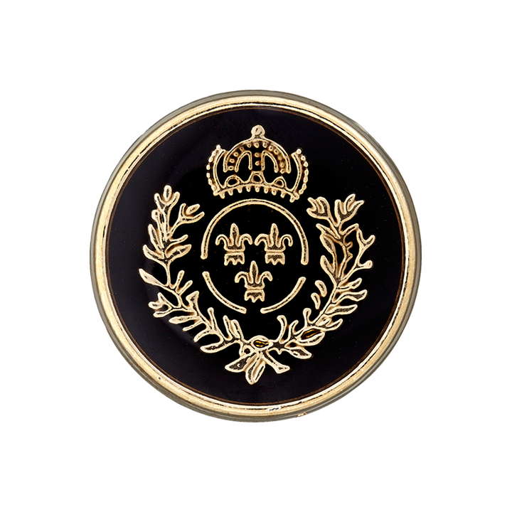 Polyesterknopf Öse, Wappen, metallisiert, 22mm, schwarz