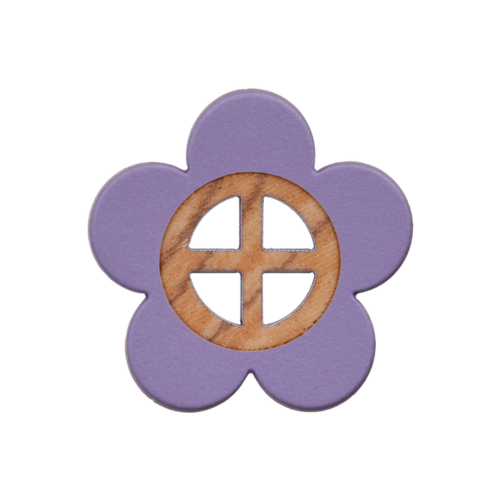 Пуговица из полиэстера, с 4 отверстиями, Цветок, 20мм, сиреневый цвет