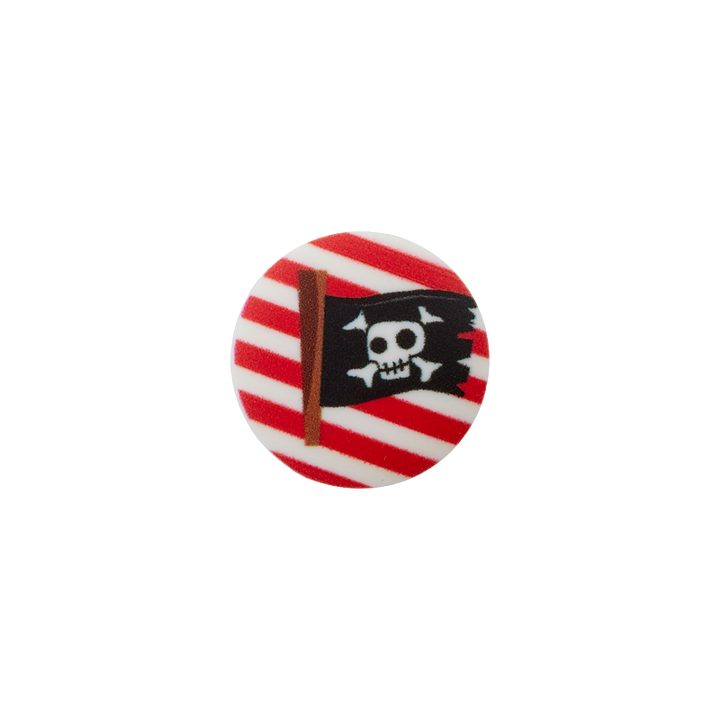 Polyester button shank, 18mm, Pirate flag, multicoloured