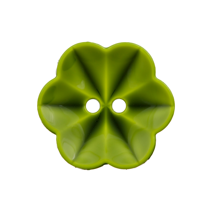 Bouton polyamide 2-trous, Fleur, 23mm, vert moyen