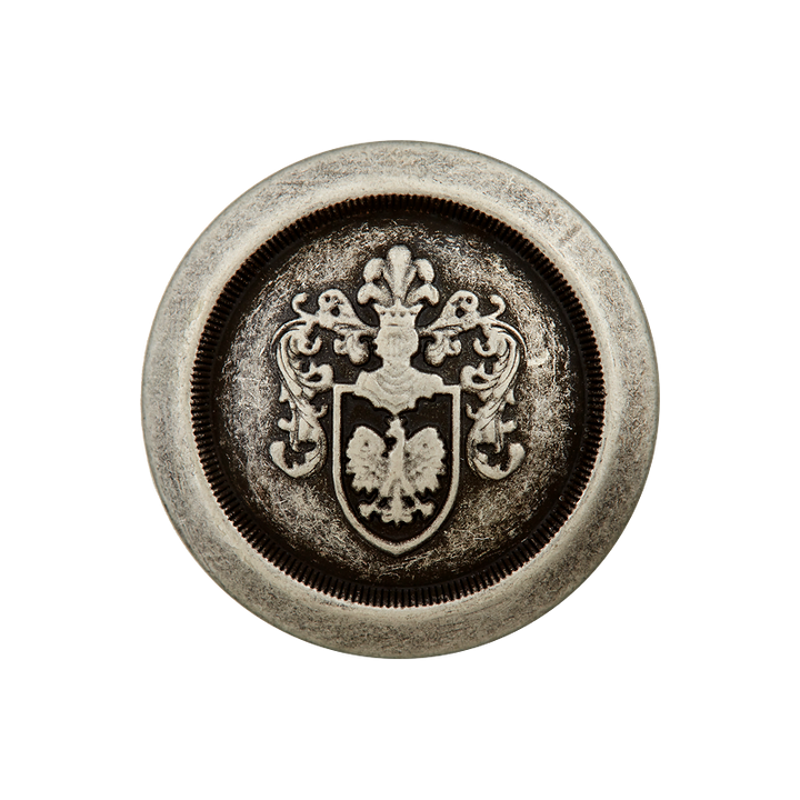 Metal coat of arms button, 20mm,antique silver