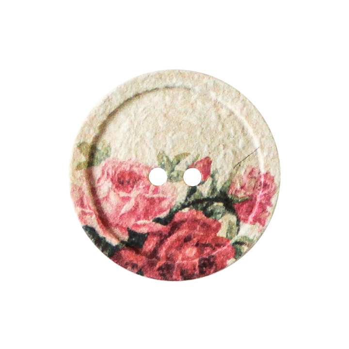 Baumwoll/Polyesterknopf 2-Loch, recycelt, Blumen, 25mm, mehrfarbig