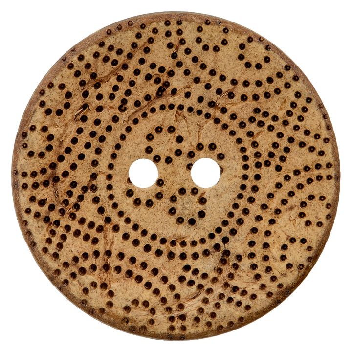 Coconut button 2-holes, Ornament pattern, 28mm, light brown