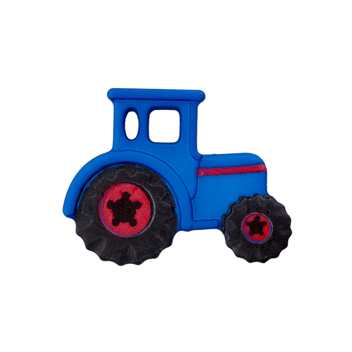 Polyesterknopf Öse, Traktor, 23mm, blau