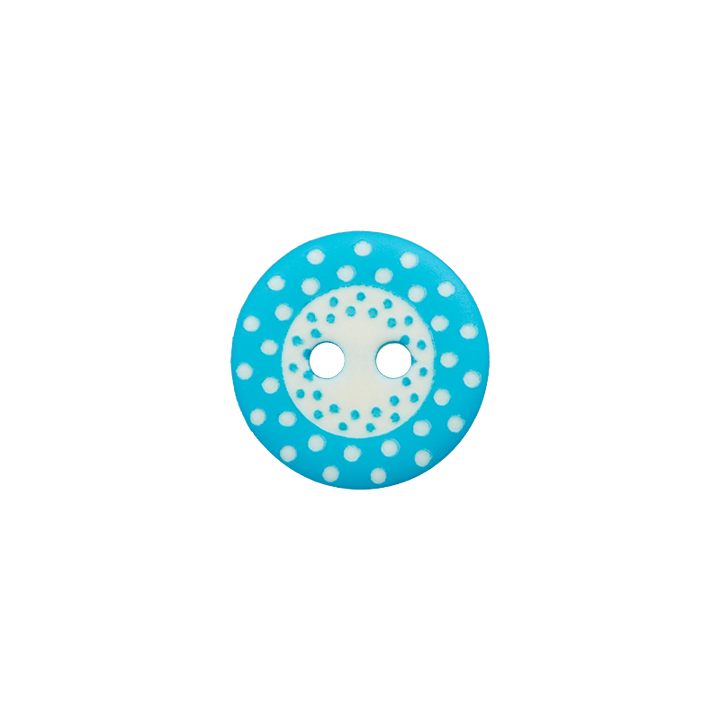 Bouton polyester 2-trous, Pointes, 15mm, turquoise foncé