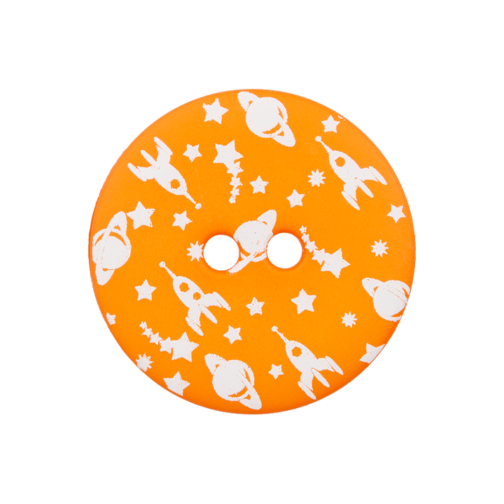 Bouton polyester 2-trous, happy space, 20mm, orange
