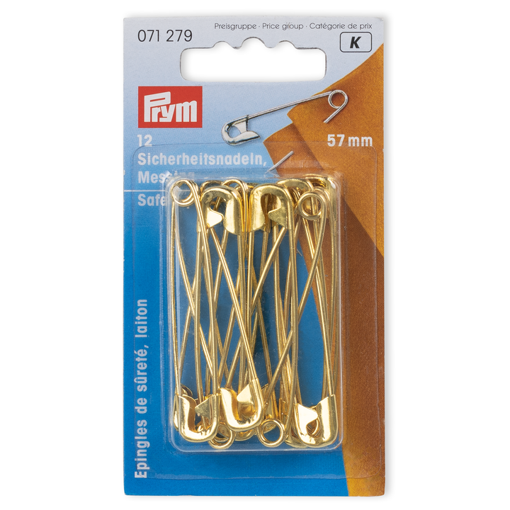 Safety pins, No. 4, 57mm, gold-coloured