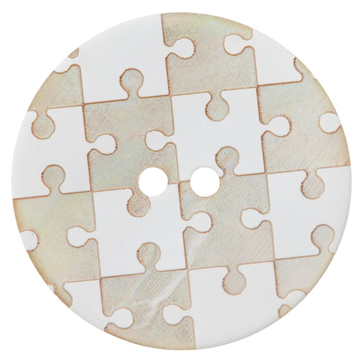 Bouton nacre 2-trous, Puzzle, 28mm, blanc