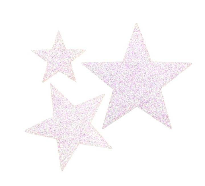 Appliqué Stars, self-adhesive and to iron-on, white shiny