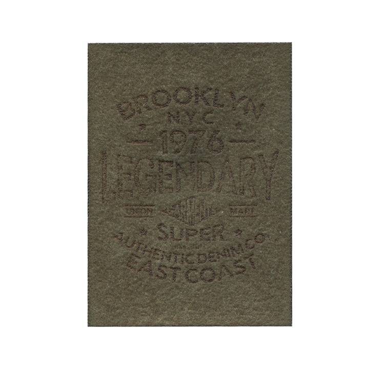 Appliqué label LEGENDARY, imitation suede, olive