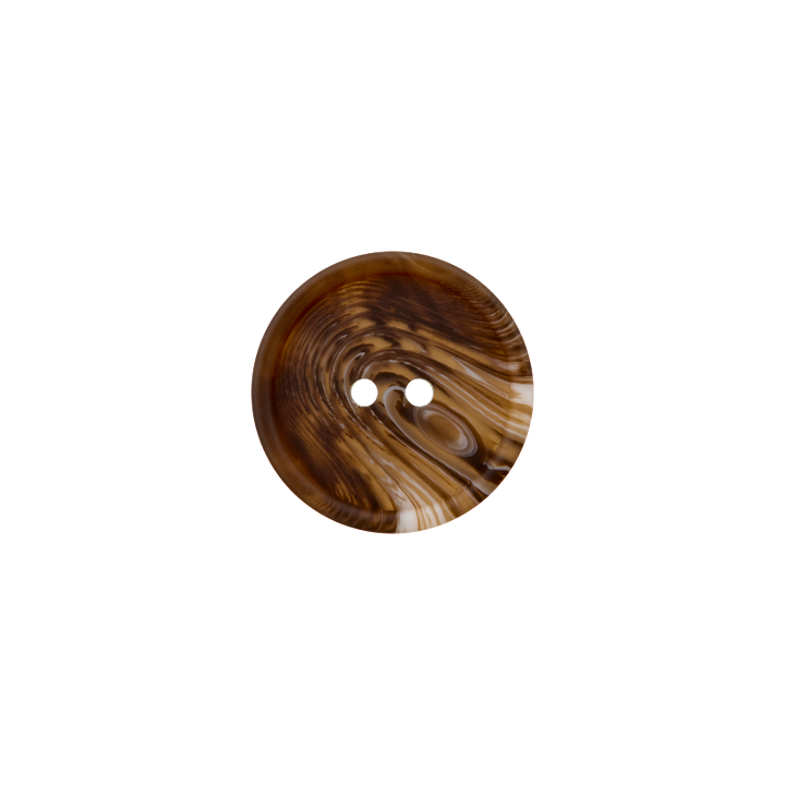 Polyester button 2-holes, with grain, 15mm, dark brown