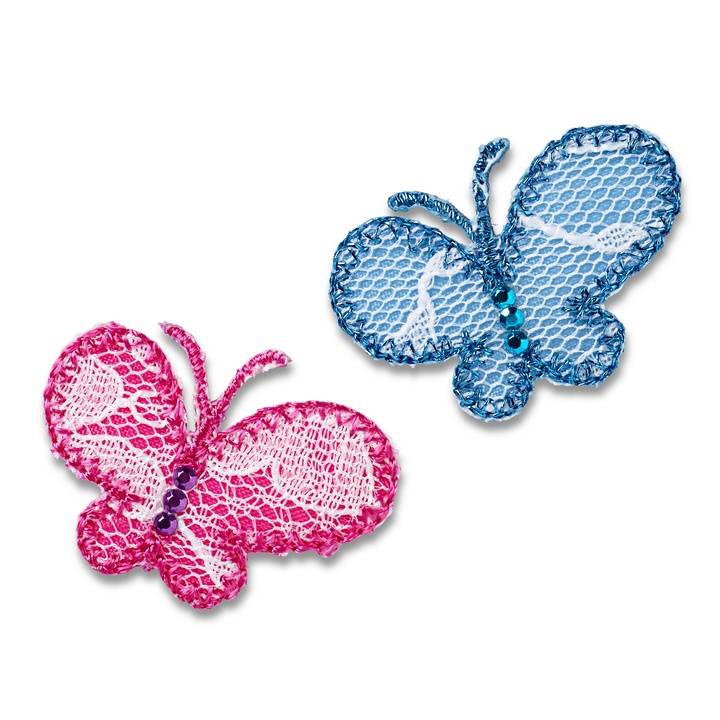Applique butterflies, pink/blue