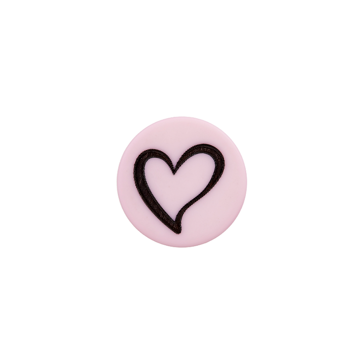 Polyester button shank, Heart, 12mm, rose