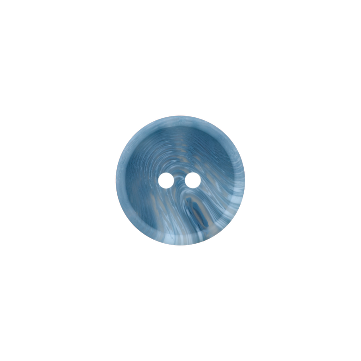 Bouton polyester 2-trous, avec structure, 15mm, bleu clair