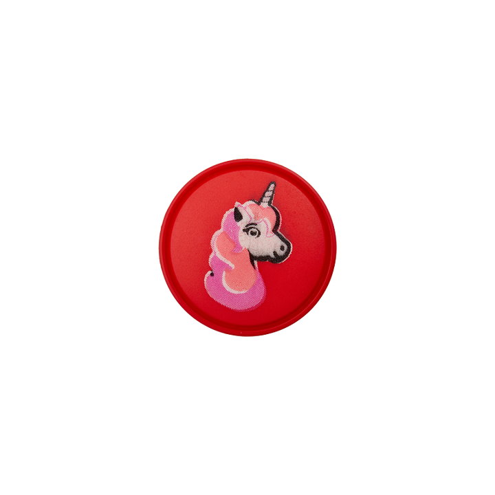Bouton polyester licorne pied 18mm rouge