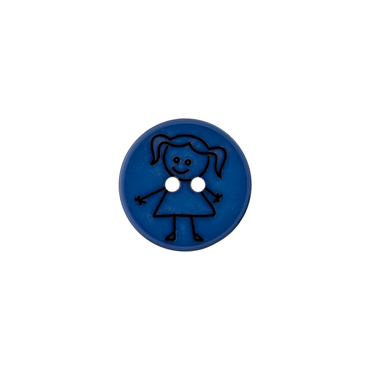 Polyester two-hole button Girl 15mm blue