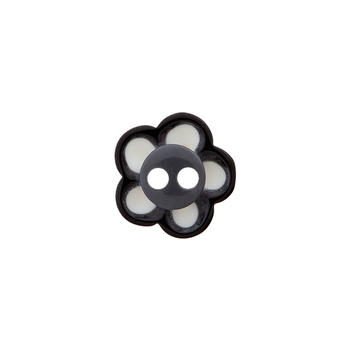 Polyester button 2-holes, Flower, 12mm, white