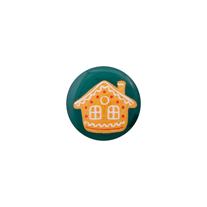 Polyester button shank, Gingerbread house, 18mm, dark green