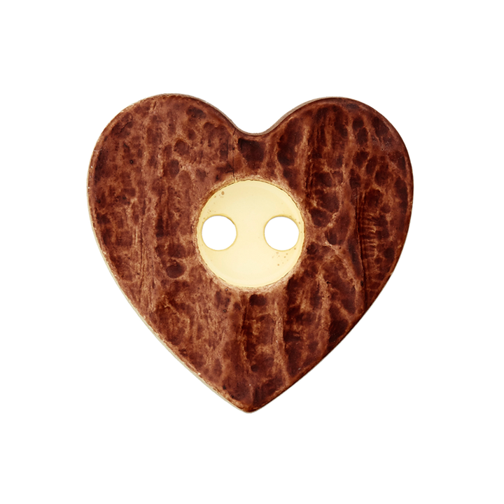 Пуговица «Сердце», из искусственного рога, с 2 отверстиями, 12 мм, коричневый, средний цвет