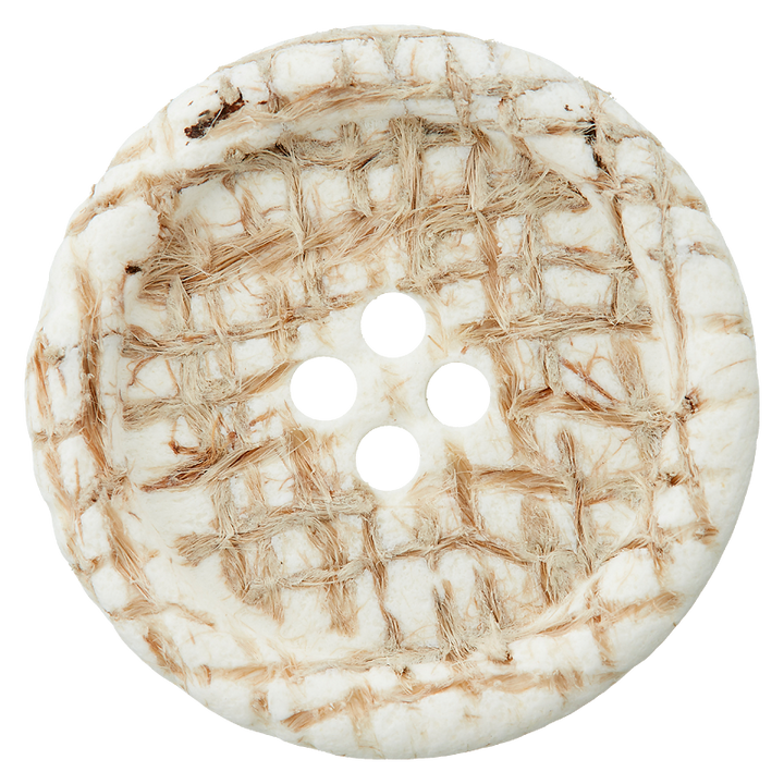 Wood/Jute/Polyester button 4-holes, 28mm ,cream
