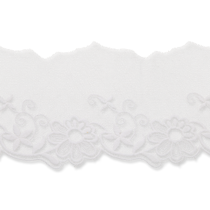 Embroidered tulle, 60mm, white