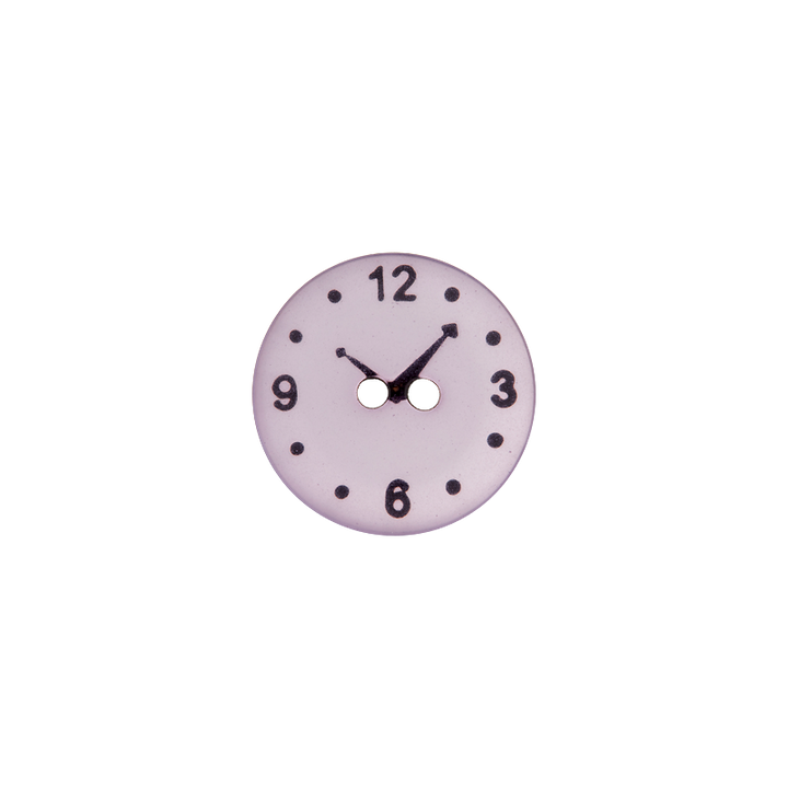 Пуговица из полиэстера, с 2 отверстиями, «Часы», 15 мм, сиреневый цвет