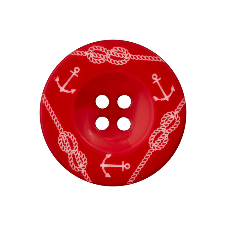 Bouton polyester 4-trous ancre 20mm rouge