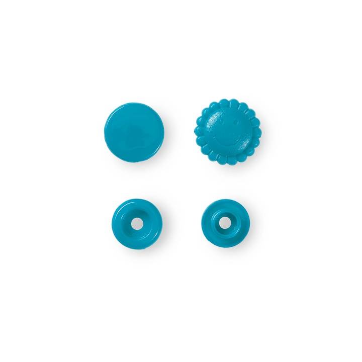 Non-sew press fasteners, Colour Snaps, flower, 13.6mm, turquoise