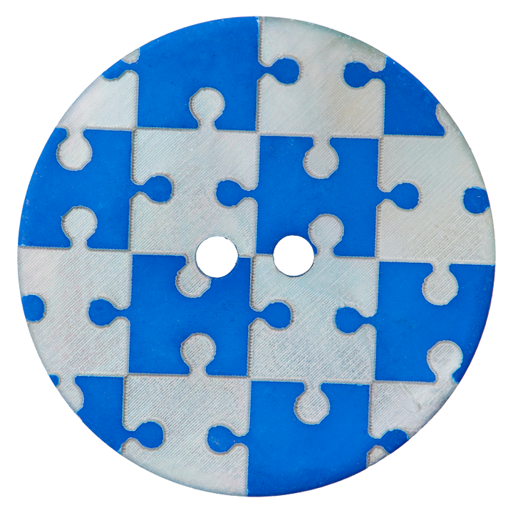 Bouton nacre 2-trous, Puzzle, 28mm, bleu