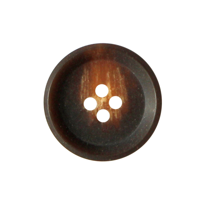 Horn/Polyesterknopf, 4-Loch, recycelt, 15mm, dunkelbraun