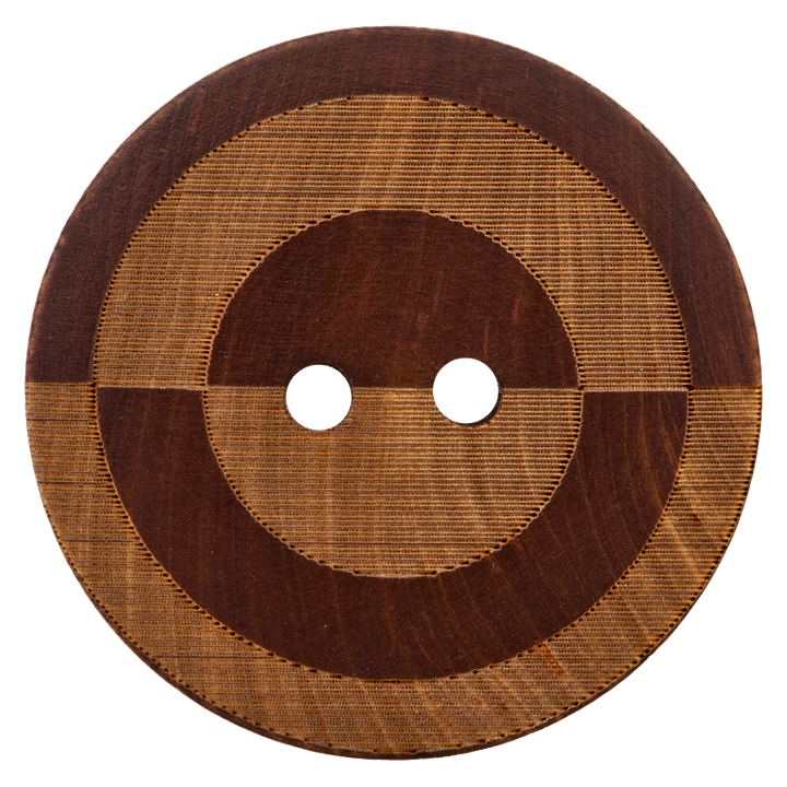 Пуговица деревянная, с 2 отверстиями, графический мотив, 28мм, цвет коричневый, темный