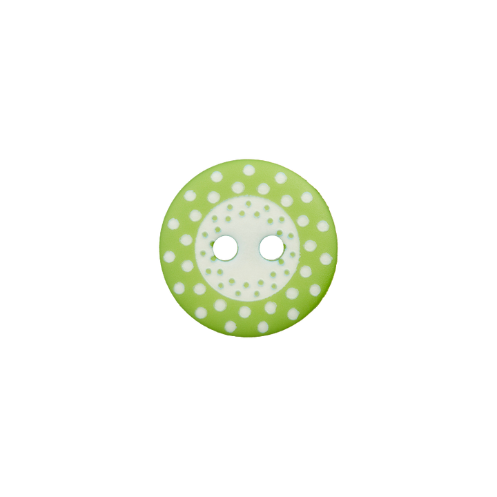 Пуговица из полиэстера, с 2 отверстиями, Точки, 15мм, зеленый, светлый цвет